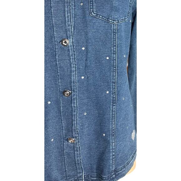 Quacker Factory Dream Jeannes Dark Wash Rhinestone Knit Denim Jean Jacket Size M - Picture 4 of 12